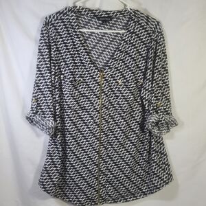 Ellen Tracy Black and White Geometric Blouse